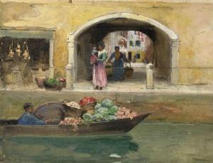 PETRIE Graham 1859-1940,composition of a Venetian canal with traders,Hansons GB 2022-01-12