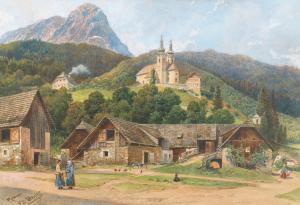 PETROVITS Ladislaus Eugen 1839-1907,The village Radmer in Styria with figure ,1896,Palais Dorotheum 2022-04-20