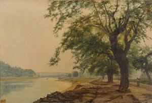 PEYRACHE Claudius 1860-1940,Allée animée sous les arbres en bord de Saône,Aguttes FR 2013-09-26