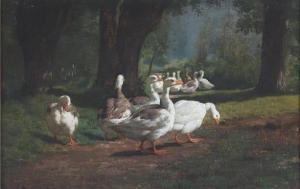PEYROL BONHEUR Juliette 1839-1891,Geese in a Wooded Glade,1855,Copley US 2021-07-10