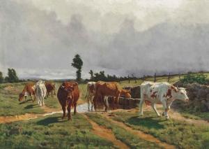PEYROL BONHEUR René 1860-1899,Cattle watering by a stream,Christie's GB 2015-01-21