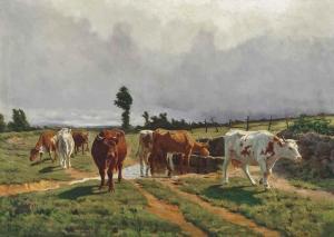 PEYROL BONHEUR René 1860-1899,Cattle watering by a stream,Christie's GB 2015-09-10