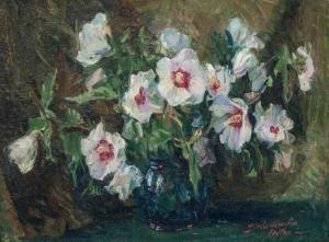 PEYTON Bertha Menzler 1871-1950,White Flowers Blue Vase,Shannon's US 2018-06-14