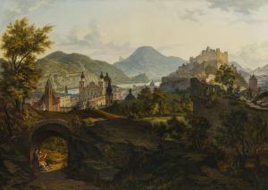 PEZOLT Georg 1810-1878,View of Salzburg from the Mönchsberg,1839,im Kinsky Auktionshaus 2021-07-06