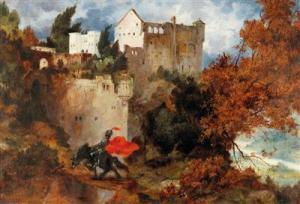 PEZZEY August I 1847-1915,Tyrolean Castle with Knight,Palais Dorotheum AT 2018-09-18