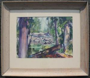PFANNER NASH Joseph 1900-1955,Forest Creek Scene with Log Bridge,Burchard US 2009-12-12