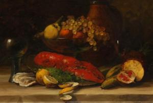 PFEIFER E,Still life with a lobster, oisters, wine and fruit,1921,Bruun Rasmussen 2021-01-18