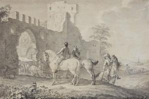 PFORR Johann Georg 1745-1798,Riders and Carts at a Medieval City Wall,Lempertz DE 2022-05-21