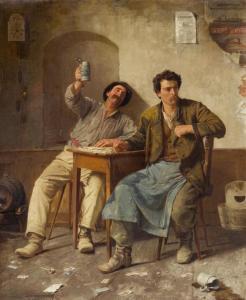 PFYFFER, Eduard 1836-1899,Two workers playing cards,1885,Galerie Koller CH 2011-03-28