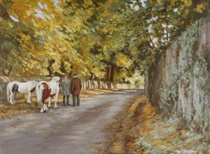 PHELAN Pat 1900-1900,GENTLEMEN AND HORSES ON A BEND IN THE ROAD,Whyte's IE 2016-10-24