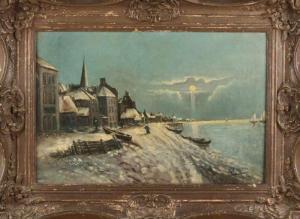 Philippe G,Snowy harbor sight by moonlight,1920,Twents Veilinghuis NL 2018-07-13