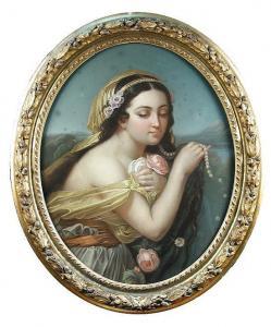 philippe jules 1800-1800,Portrait of a maiden holding roses and with pearls,Cheffins GB 2014-09-18