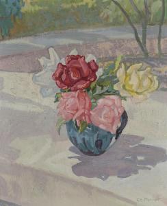 PHILIPPE PERROT 1967,Roses dans un vase à l'extérieur,Dogny Auction CH 2015-10-06