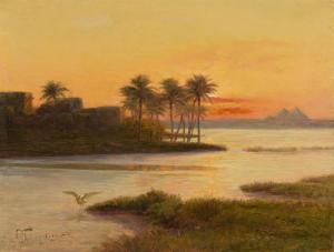 PHILIPPOTEAUX Paul Dominique 1846-1923,Pyramids at Sunset Egypt,1885,Swann Galleries US 2024-03-14