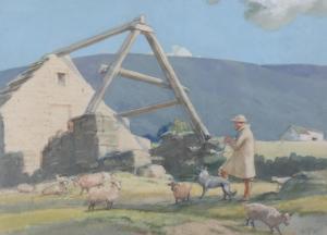 PHILPOT Leonard Daniel 1877-1976,shepherd with his flock,1948,Burstow and Hewett GB 2021-08-27
