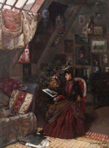 PICARD Edmond,Un atelier d'artiste avec une femme élégante admir,1883,Joron-Derem 2021-06-23
