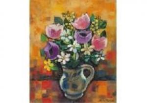 PICARD Philippe Marie 1915-1997,Tulipes fond orange,Mainichi Auction JP 2018-09-07