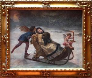 PICOU Henri Pierre,Promenade en traîneau avec un angelot tenant une t,1894,Gautier-Goxe-Belaisch, Enghien Hotel des ventes 2023-11-19