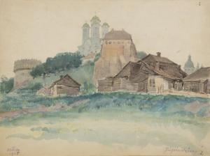 pieniazek jozef 1888-1953,View for the castle of Ostrogscy in Ostróg,1935,Desa Unicum PL 2023-07-25