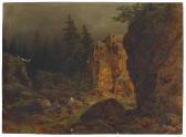 PIEPENHAGEN LUISE 1825-1893,Rocks in a forest with a person,Van Ham DE 2016-11-18