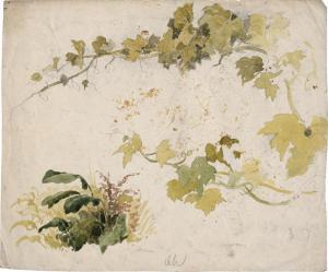 PIEPENHAGENOVA Charlotte 1821-1902,Studie mit Weinranke und Blattpflanze,Galerie Bassenge 2023-12-01