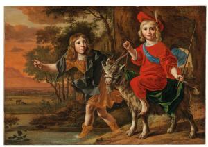 PIERSON Christoffel 1631-1714,Children playing with a goat in a landscape at ,1670,Palais Dorotheum 2021-06-09