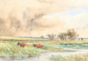 Pigott Charles 1863-1940,cattle beside a river,Denhams GB 2021-10-06