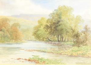 Pigott Charles 1863-1940,lake view with distant hills,Denhams GB 2021-10-06