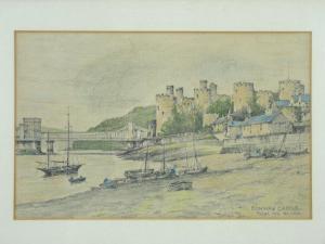 PIKE Joseph 1883,Conwy Quay, Castle, Bridge and boats,Rogers Jones & Co GB 2021-08-17