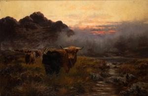 PIKE Sidney 1880-1901,HIGHLAND BULLS AT SUNSET,1905,Whyte's IE 2022-12-12