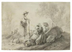 PILLEMENT Jean Baptiste,A pastoral scene with three figures resting beside,Christie's 2024-02-01