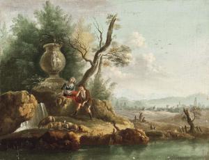 PILLEMENT Jean Baptiste,An extensive river landscape with a shepherd and s,Christie's 2011-12-13