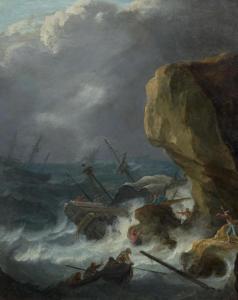 PILLEMENT Jean Baptiste 1728-1808,Rocky coastal landscape with ships and the cr,1786,Galerie Koller 2017-09-22