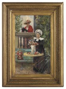 PILLINI Marguerita 1800-1900,On the Veranda,19th,New Orleans Auction US 2019-08-24