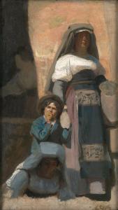 PILOTY Ferdinand II 1828-1895,Römische Frau mit Kind (Studie zu "Kapuzinerpre,1870,Galerie Bassenge 2022-12-01