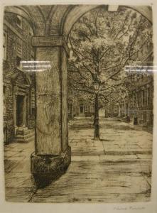 PIMLOTT Philip,Secluded street scene with arch building in the fo,Moore Allen & Innocent 2018-05-18
