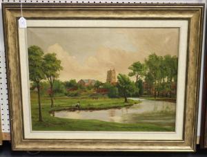PIMM F.G,Landscape with River and Church,1915,Tooveys Auction GB 2019-04-17