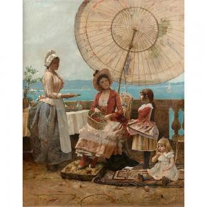 PINCHART Auguste Emile 1842-1924,Sous l\’ombrelle au bord du lac léman,Tajan FR 2022-10-27