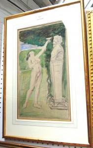 PINCHES John Robert 1884-1968,Nude toasting a marble bust,Bellmans Fine Art Auctioneers 2014-09-12