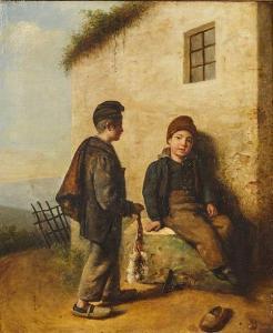 PINCHON Jean Antoine 1772-1850,Deux enfants près de la ferme,1840,Mercier & Cie FR 2020-03-01