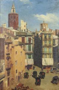 PINEDA MONTON Miguel 1800-1800,study of a square in Valencia,Denhams GB 2023-02-22