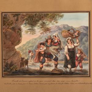 PINELLI Achille,Famiglia ciociara attraversa un fiume,1834,Wannenes Art Auctions 2023-03-14