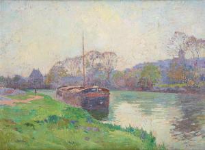 PINOT Albert 1875-1962,Péniche sur le canal,Horta BE 2022-11-14
