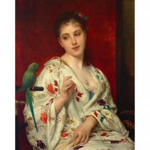 PIOT Adolphe Etienne 1850-1910,A portrait of a young woman in a floral robe with ,Bonhams 2024-03-12