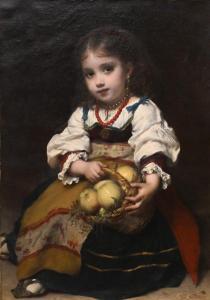 PIOT Adolphe Etienne 1850-1910,Young Girl Sitting with Basket of Fruit,Nadeau US 2024-01-01