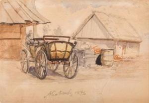 PIOTROWSKI Antoni 1853-1924,Cart and cottage,1873,Desa Unicum PL 2018-06-14
