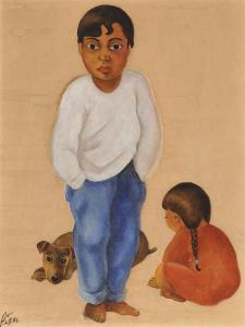 PIPER ROSE 1917-2005,Mexican Girl and Boy With Dog,1950,Treadway US 2019-09-15