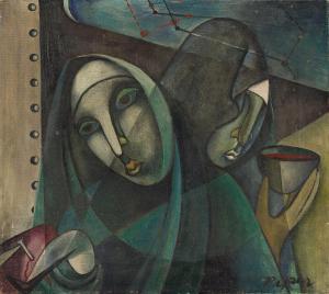 PIPER ROSE,Two Nuns on a Subway Begging Blood Back to Back (S,1947,Swann Galleries 2024-04-04