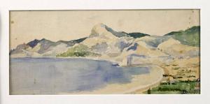 PIRATSKY Karl Karlovich 1813-1871,sonnige Strand Landschaft mit Bergen am Meer,Mehlis DE 2008-08-29