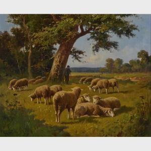 PIROISSAT P,HERDER AND HIS SHEEP IN PASTURE,Waddington's CA 2014-10-13